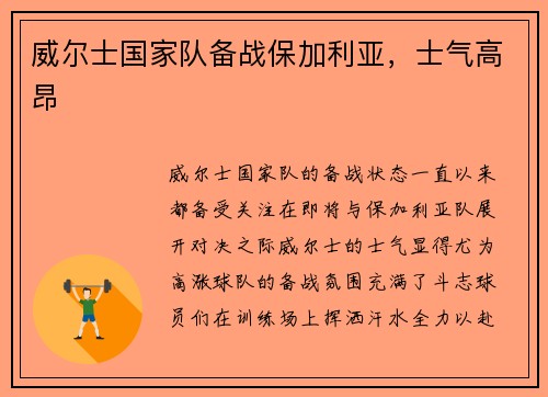 威尔士国家队备战保加利亚，士气高昂