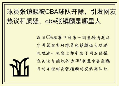 球员张镇麟被CBA球队开除，引发网友热议和质疑，cba张镇麟是哪里人